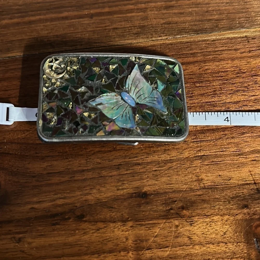 Paul Pearman signed and numbered belt buckle. Abalone and opal   Butterfly moon